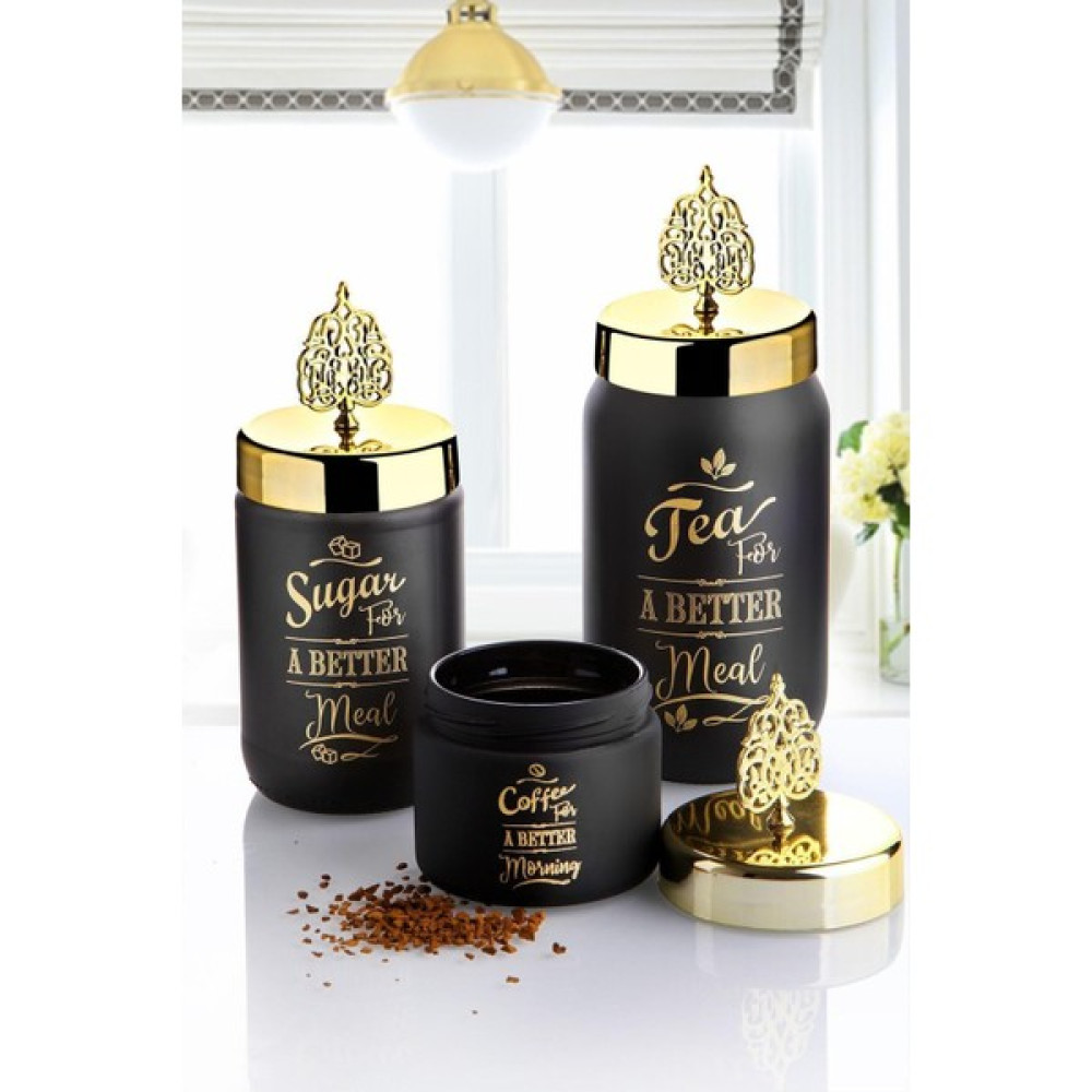 Nakres 3'lü Gold Set Cam Kavanoz Takımı- Çay Şeker Kahve Saklama Kabı Saklama Kapları Fiyatı