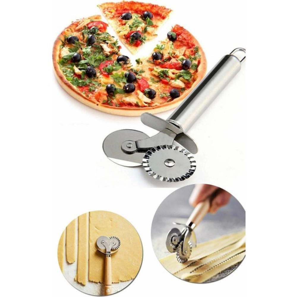 Nakres Çift Başlıklı Hamur Ruleti Pizza Kesme Aparatı Pizza Hamur Mantı Kesme Bıçağı Mutfak Gereçleri Fiyatı