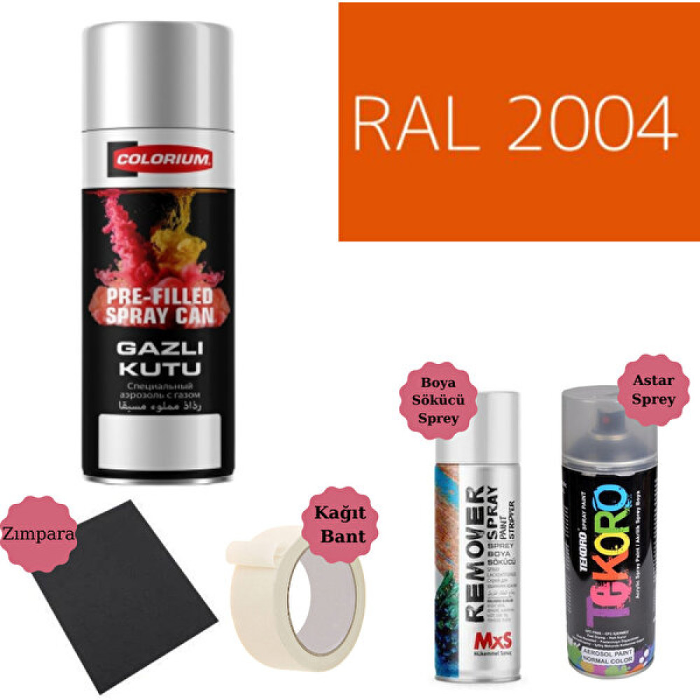 Nalburun 400 ml Doldurulmuş Selülozik Parlak Sprey Boya + Astar + Boya Sökücü Set Ral - 32 Adet - 2004 Temiz Turuncu Boya Malzemeleri Fiyatı