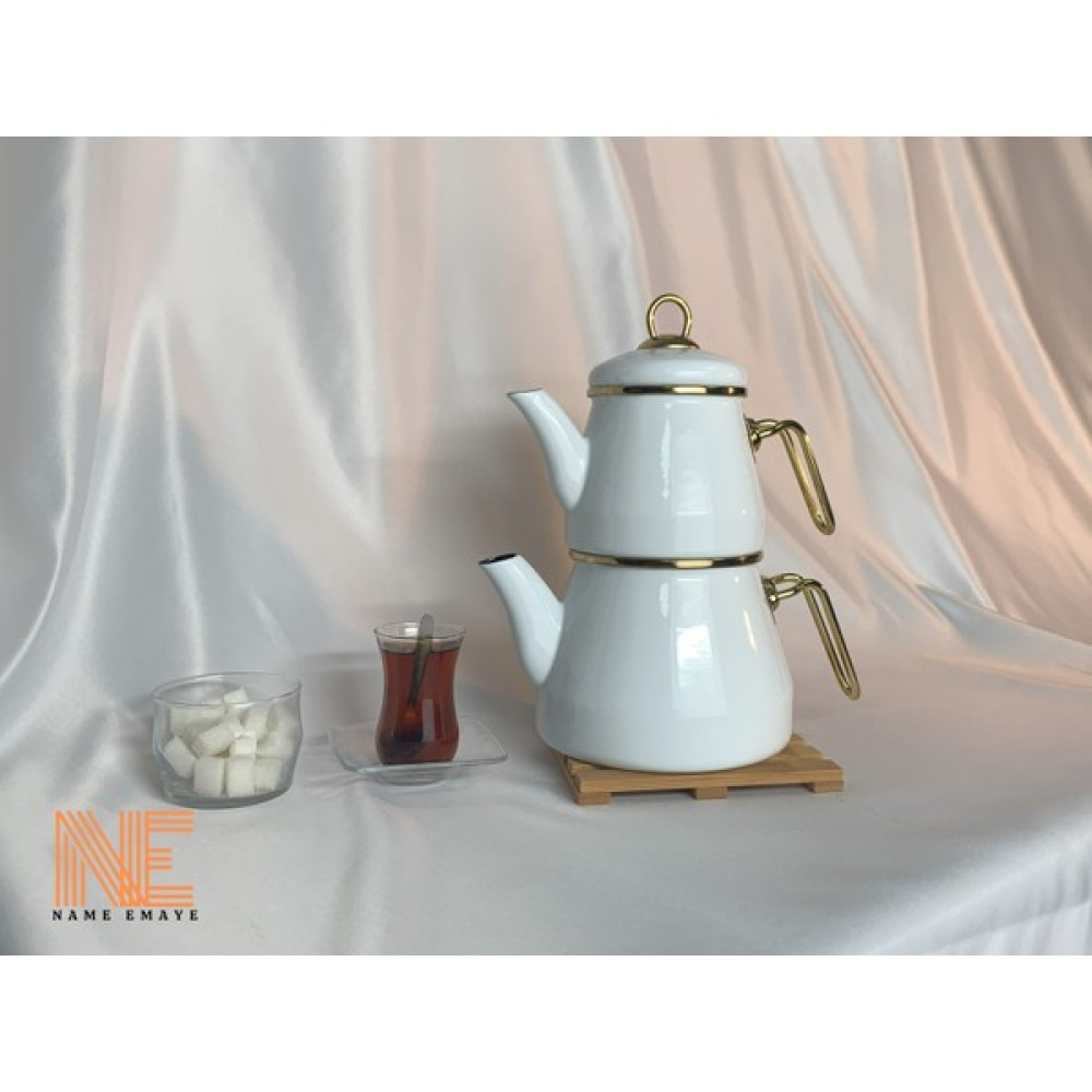 Name Emaye Beyaz Gold Çaydanlık Takımı Çay / Çaydanlık Setleri Fiyatı