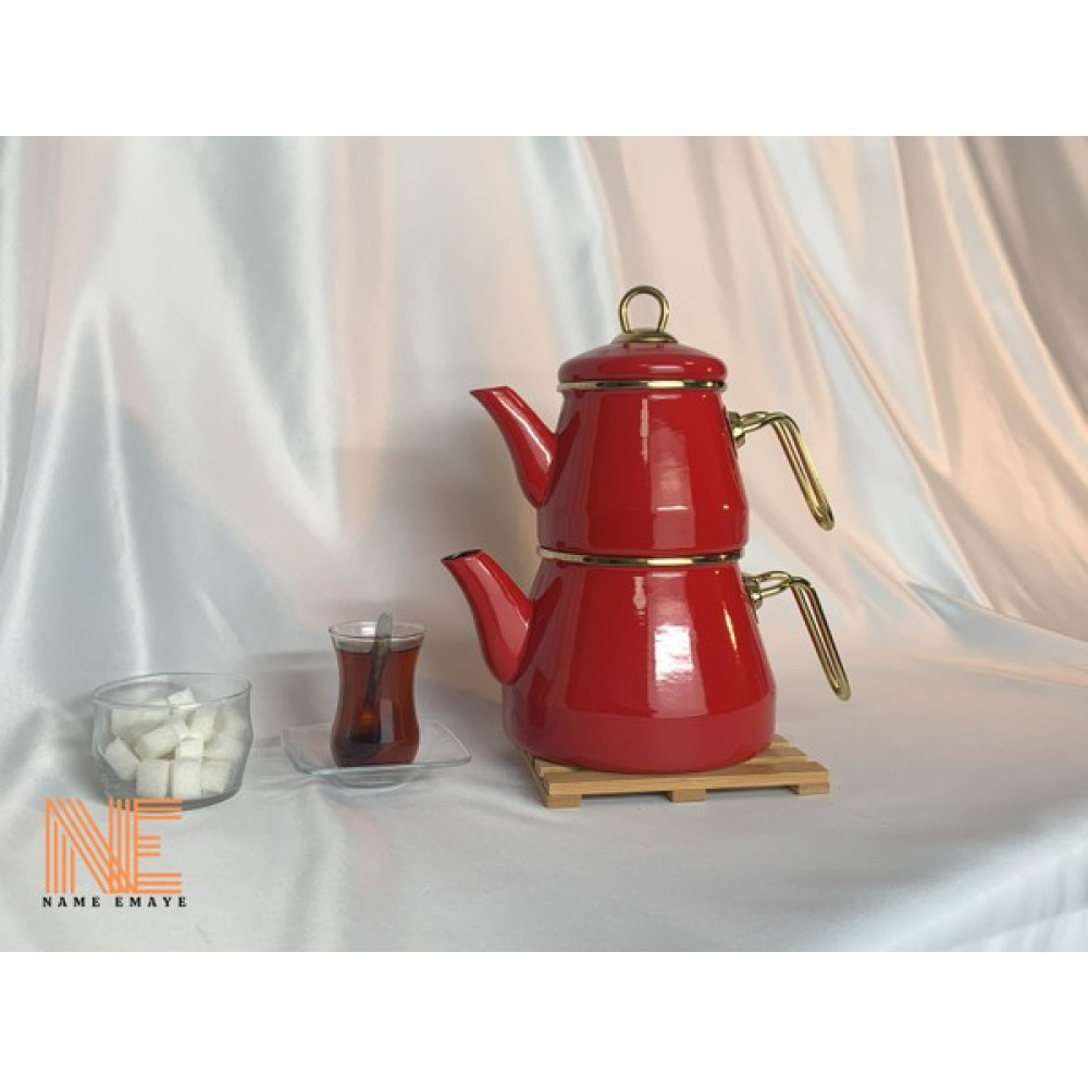 Name Emaye Kırmızı Gold Çaydanlık Seti Çay / Çaydanlık Setleri Fiyatı