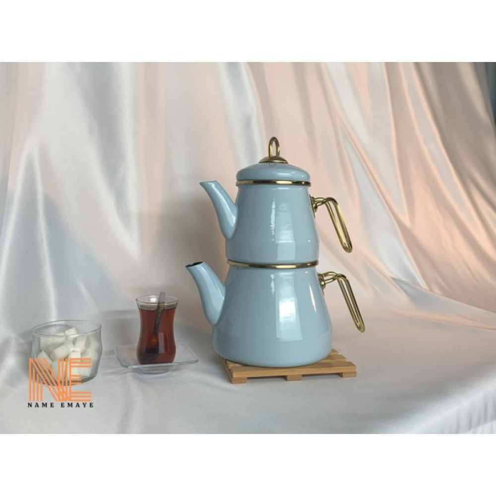 Name Emaye mavi gold saplı 2,10 lt çaydanlık demlik seti Çay / Çaydanlık Setleri Fiyatı