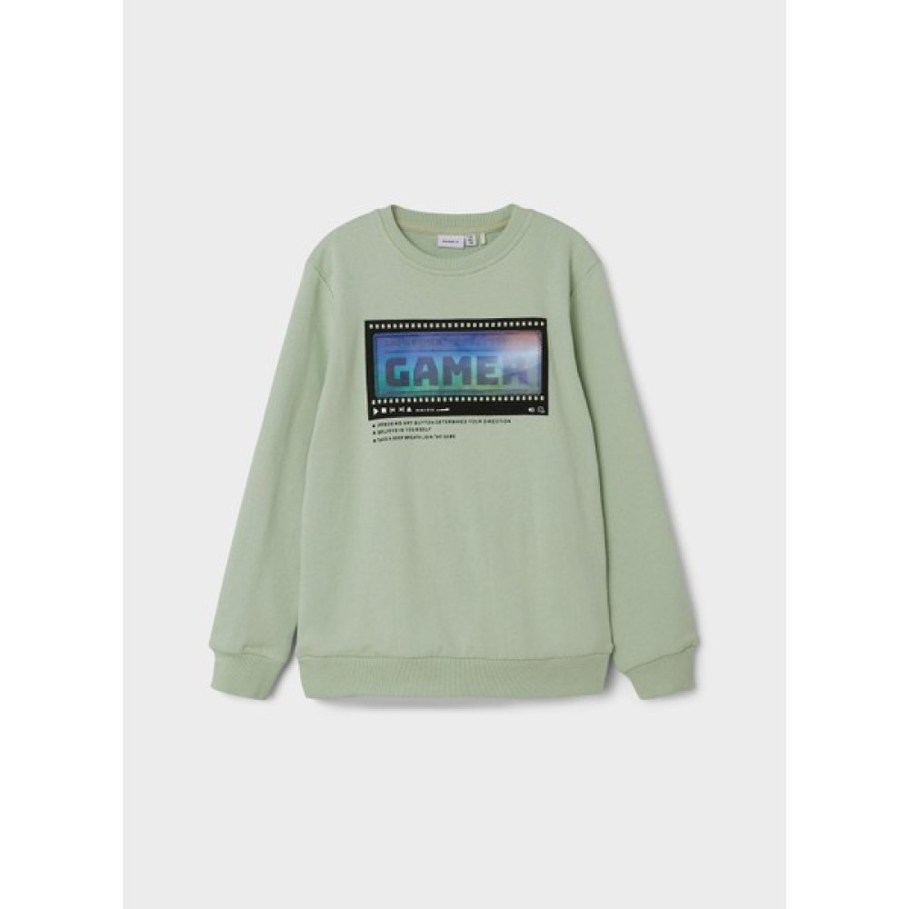 Name İt 13198777 Bisiklet Yaka Bol Kesim Baskılı Açık Yeşil Erkek Çocuk Sweatshirt Erkek Çocuk Sweatshirt Fiyatı