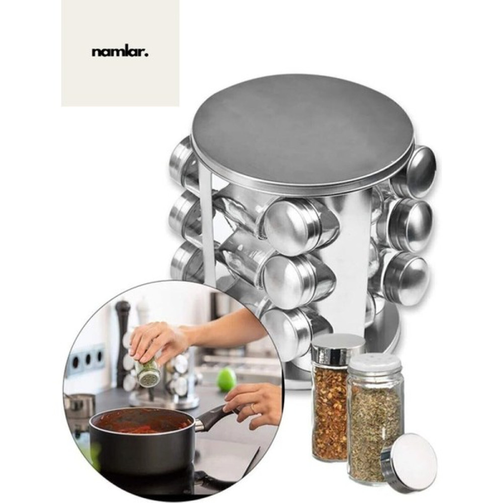 Namlar 12’li Dönerli Metal Baharatlık Baharat Seti / Metal Cam Baharatlık /Döner Baharatlık / Dönen Baharatlık Baharat Setleri & Baharatlıklar Fiyatı