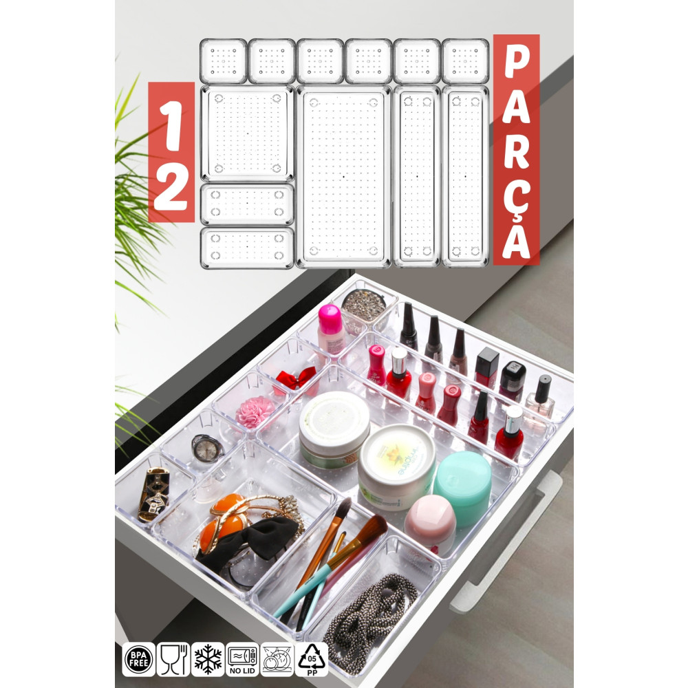 Nandy Home 12 Parça Çekmece İçi Punto Drawer Düzenleyici Organizer ŞEFFAF Dolap İçi Düzenleyici Fiyatı