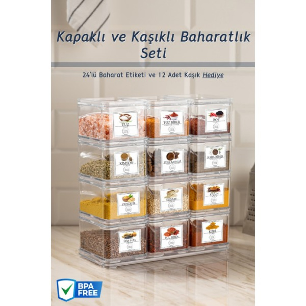 Nandy Home 12 Parça Etiketli ve Kaşıklı Baharatlık Seti - Şeffaf Saklama Kapları Fiyatı