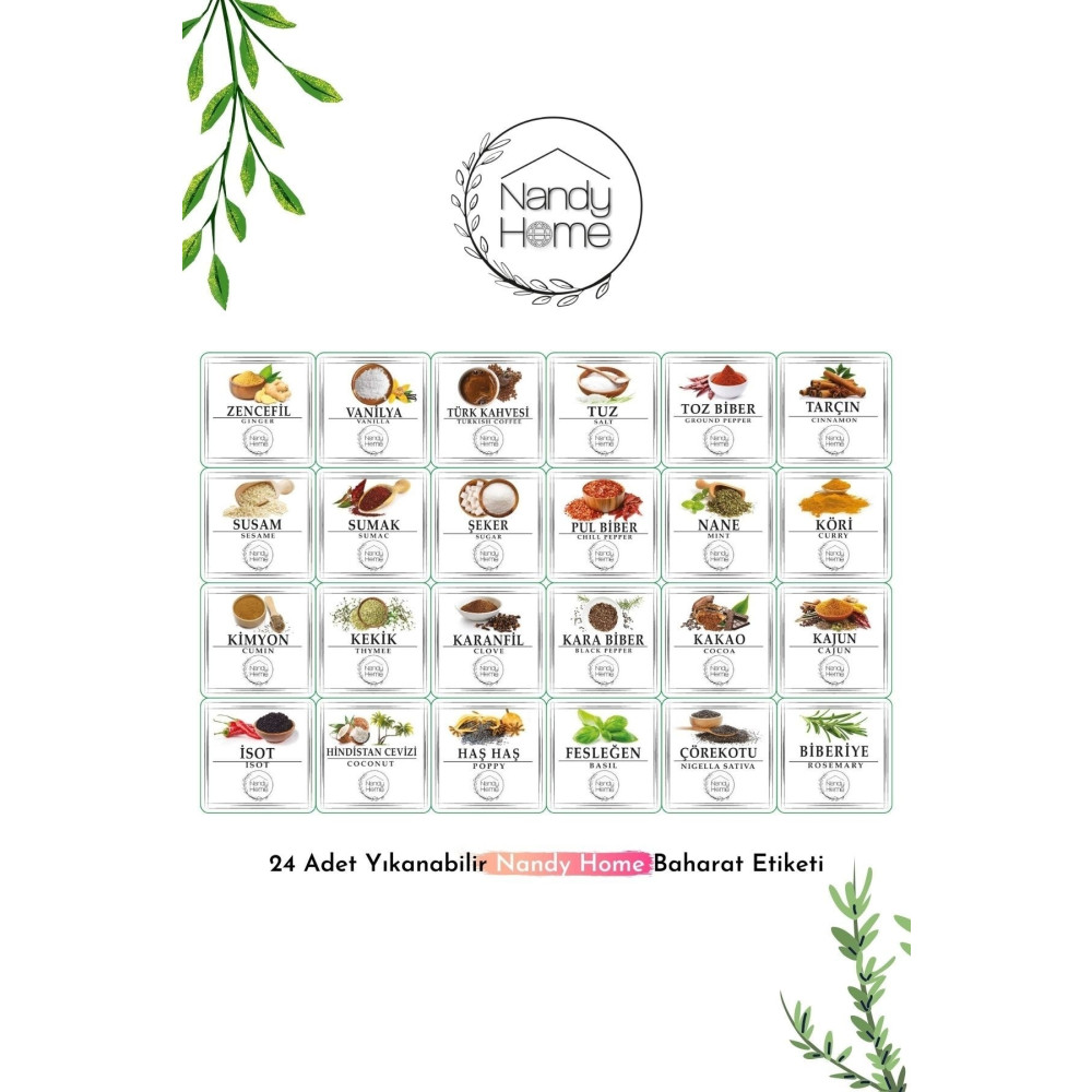 Nandy Home 24 Adet Suya Dayanıklı Yıkanabilir Baharat Etiketi Baharat Setleri & Baharatlıklar Fiyatı