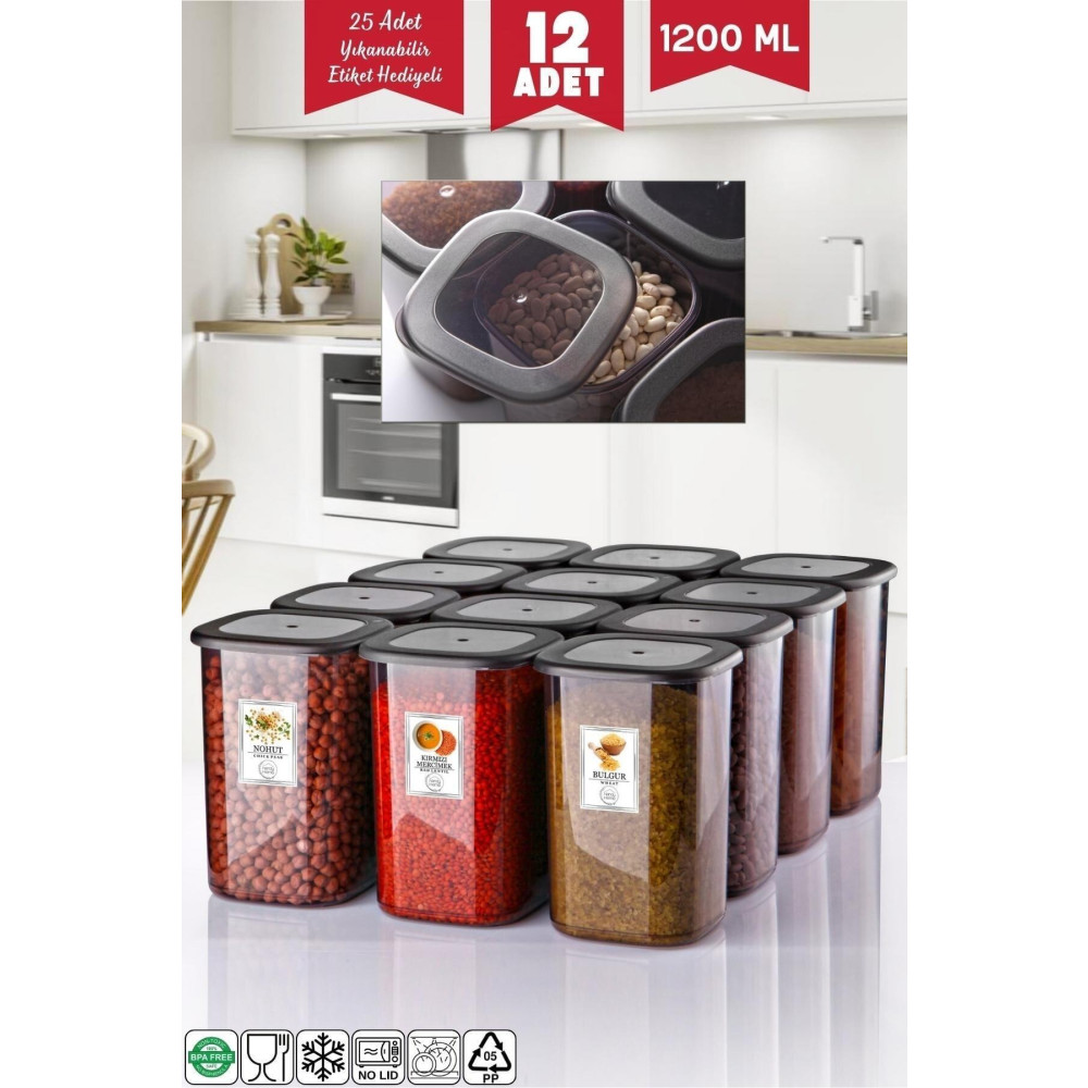 Nandy Home Etiketli 12 Adet 1200 Ml Ekonomik Kırılmaz Antrasit Saklama Kabı Saklama Kapları Fiyatı