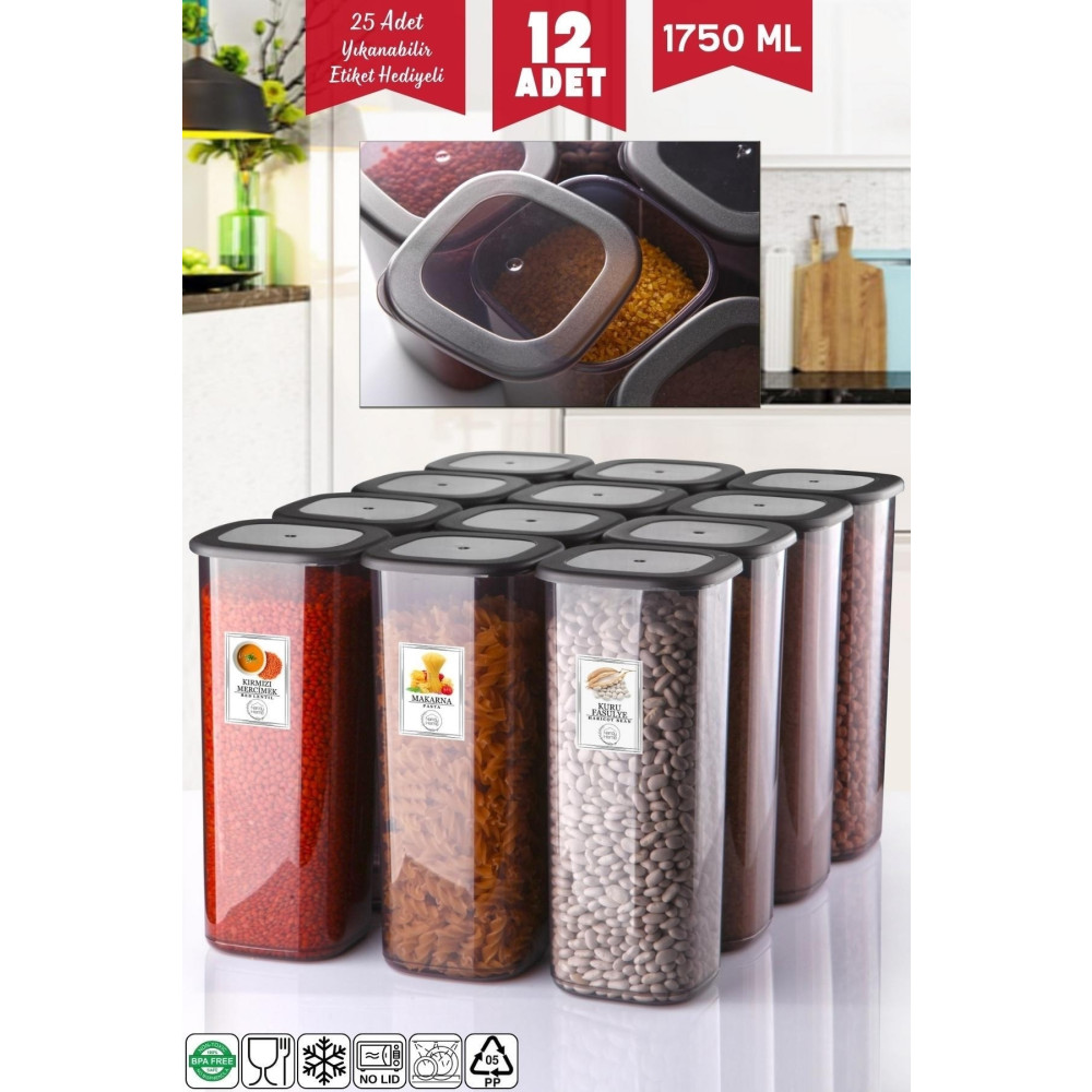 Nandy Home Etiketli 12 Adet 1750 Ml Ekonomik Kırılmaz Antrasit Saklama Kabı Saklama Kapları Fiyatı
