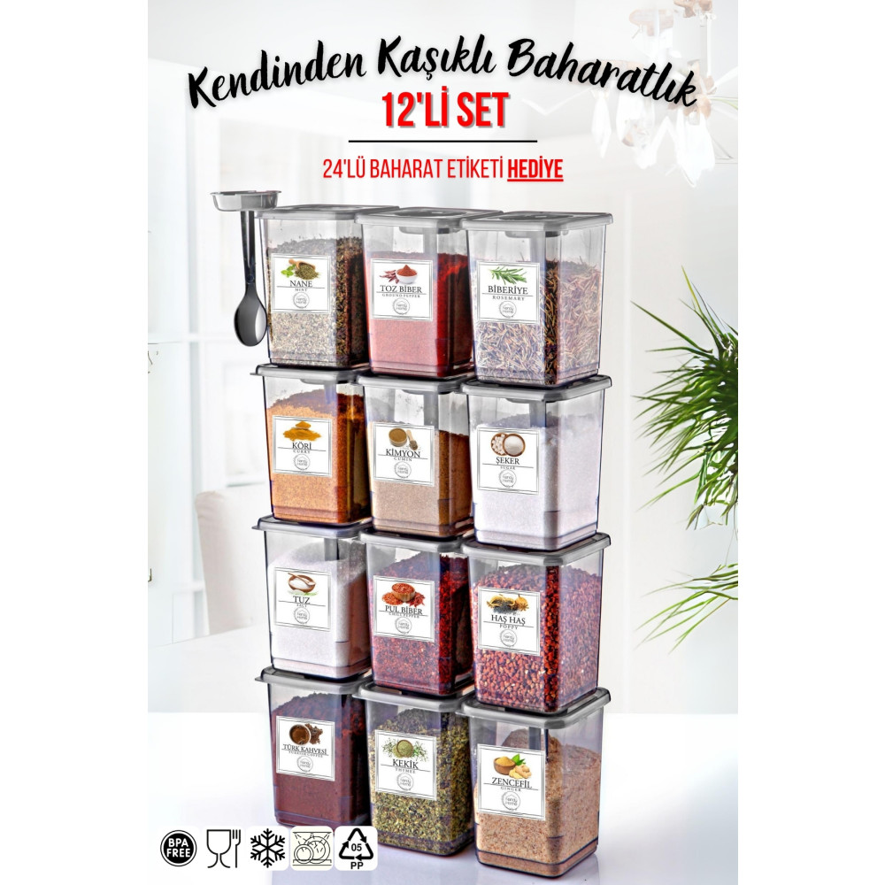 Nandy Home Etiketli 12li Kendinden Kaşıklı Baharatlık Seti Baharat Setleri & Baharatlıklar Fiyatı