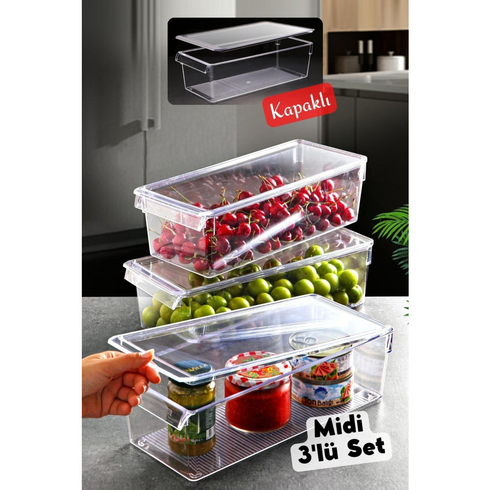 Nandy Home Kapaklı Midi Tall Clear Buzdolabı & Dolap Içi Düzenleyici Organizer 3 Adet Eşya Saklama / Düzenleme Fiyatı