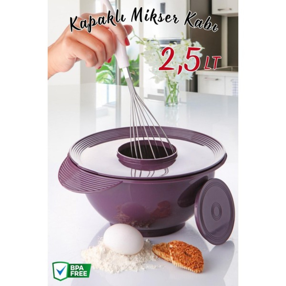 Nandy Home Kapaklı Sıçratmaz Mikser - Blender Kabı - Kase 2,5 Litre Mürdüm Saklama Kapları Fiyatı