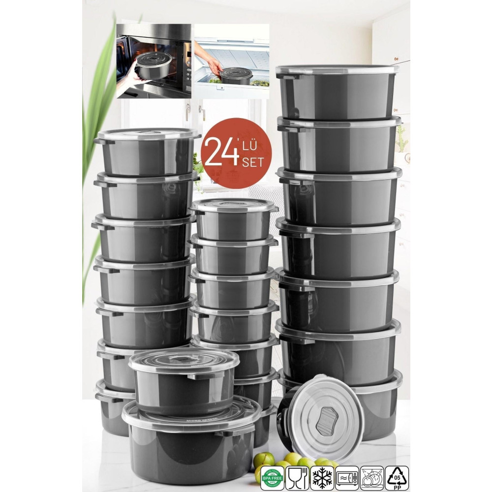 Nandy Home Mikrodalga Ve Difrizde Kullanılabilen Saklama Kabı Seti Yuvarlak 24lü Antrasit Saklama Kapları Fiyatı