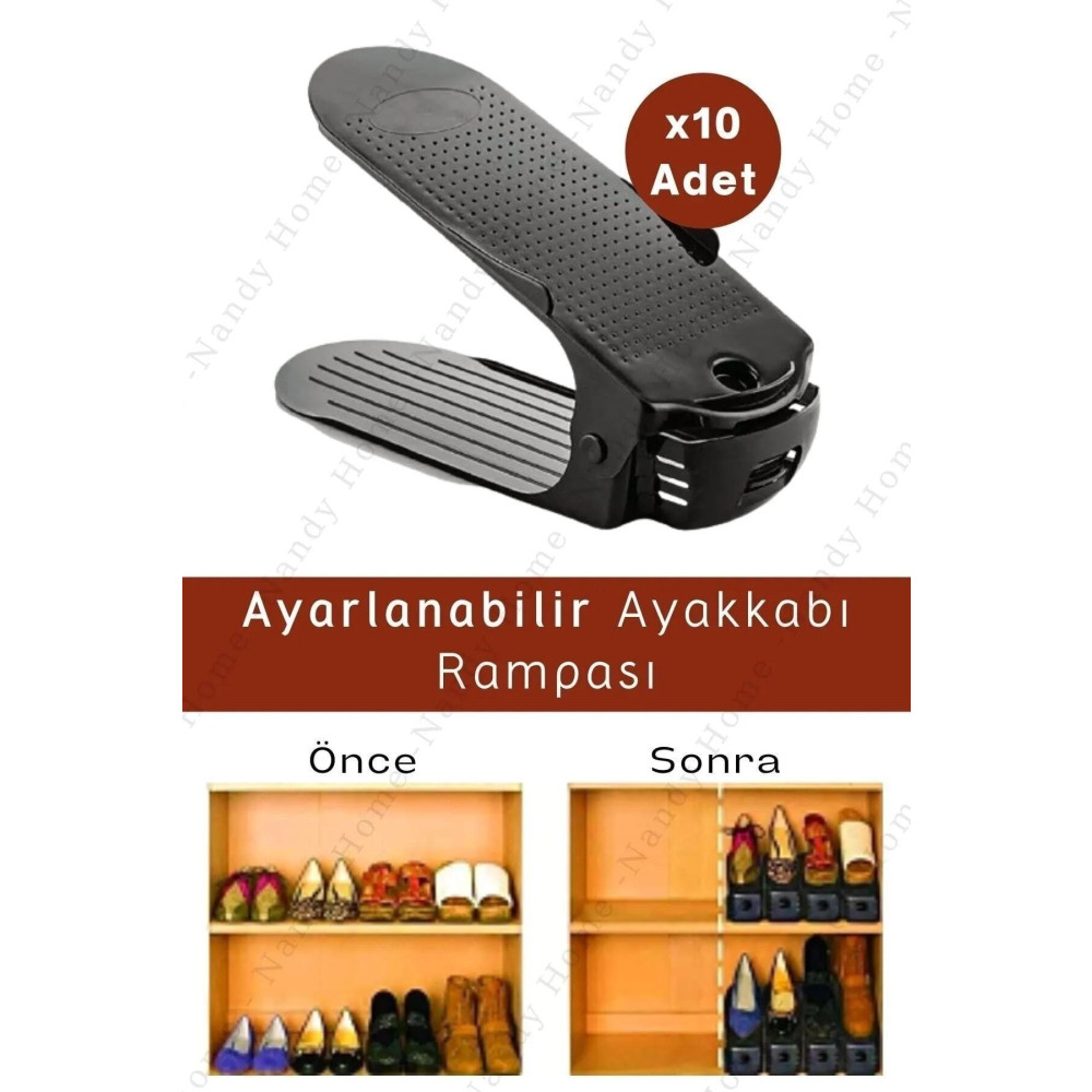 Nandy Home Siyah Ayarlanabilir 4 Kademeli Ayakkabı Rampası 10lu Set Ayakkabı Saklama Kutusu Fiyatı