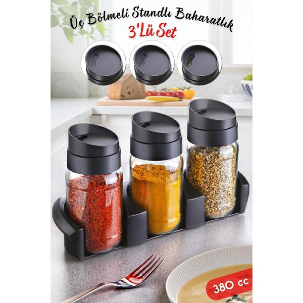 Nandy Home Stantlı Döner Kapak Garda Baharatlık Takımı - Üç Kademeli 3'lü Set 380 cc Baharat Setleri & Baharatlıklar Fiyatı