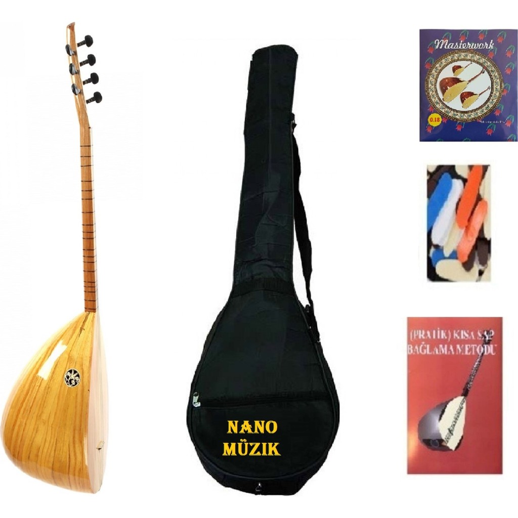 Nano Müzik Kısa Sap Saz Bağlama Seti + Öğretici Kitap( Telefondan Gönderilir) 1 Adet Yedek Tel Kılıf ve 2 adet tezene Bağlamalar Fiyatı