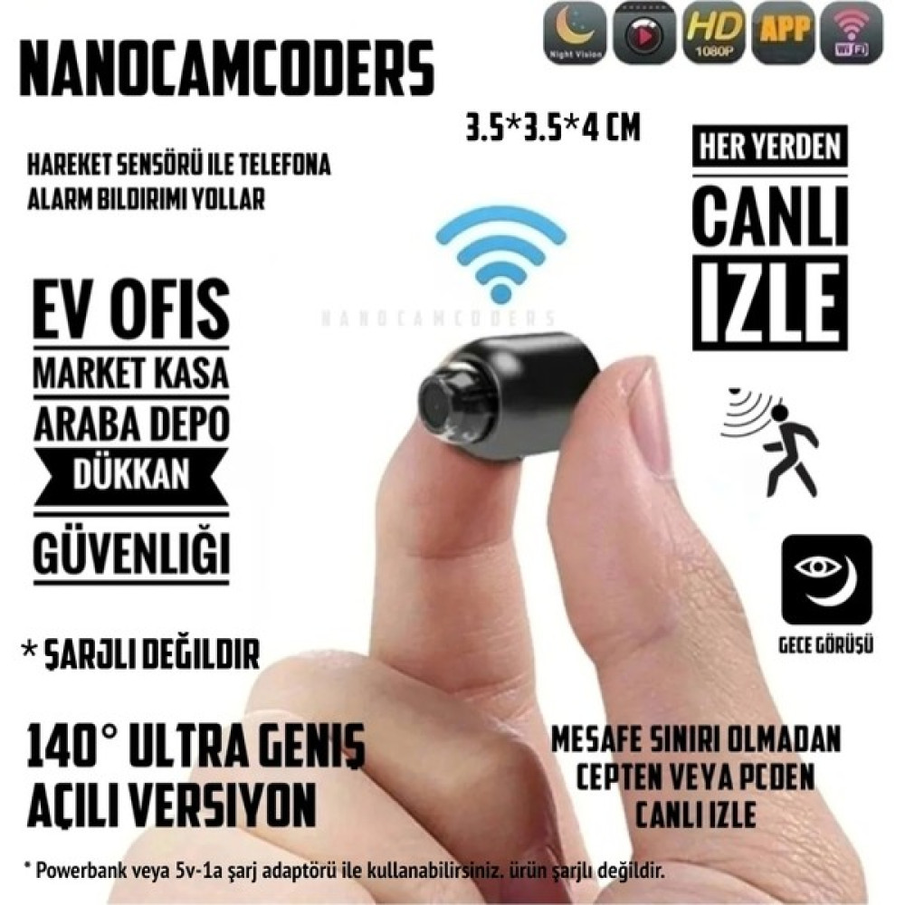 Nanocamcoders 1080P Gizli Mini Wifi Güvenlik Kamerası Mikro Gözetleme Güvenlik Gizli Video Kamera Hareket Algıla ( şarjlı değildir ) mr09 Güvenlik Kameraları Fiyatı