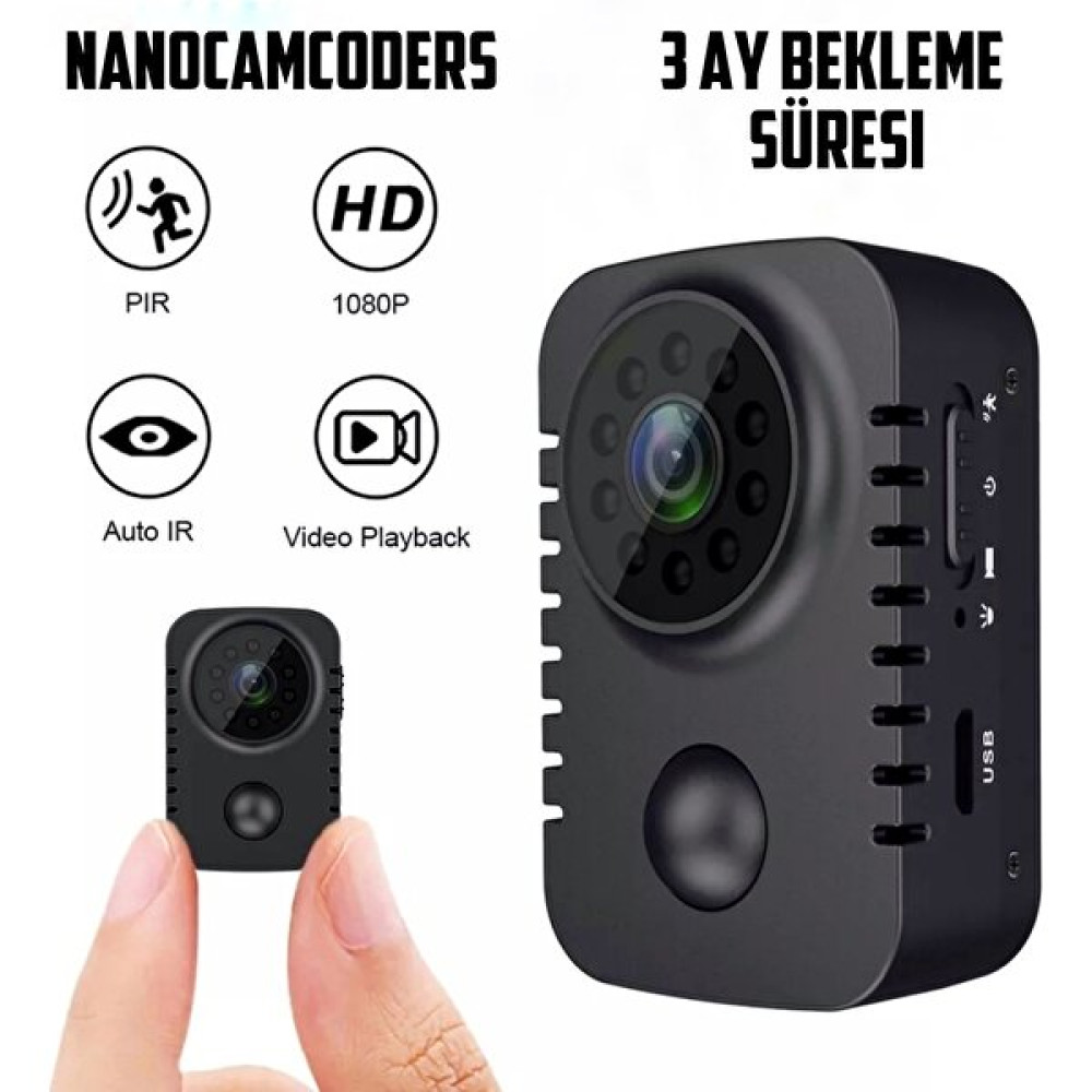 Nanocamcoders Mini Gizli Vücut Kamera Kablosuz 1080P Güvenlik Cep Kamera Hareket Aktif Küçük Dadı Kamerası Arabalar Için Bekleme Pır Kamerası - Siyah Dijital Video Kameralar Fiyatı