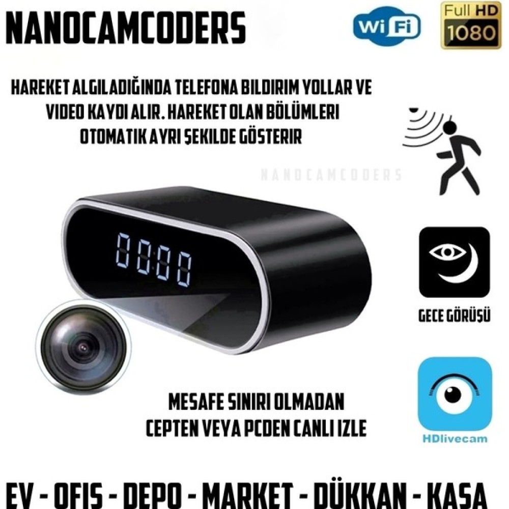 Nanocamcoders Mini Kamera Saat Hd Wıfı Kontrol Gizli Ir Kamera Gece Görüş Görüş Alarm Dvr Kamera Ev Gizli Görünmez Gözetim Kamera - Siyah Dijital Video Kameralar Fiyatı