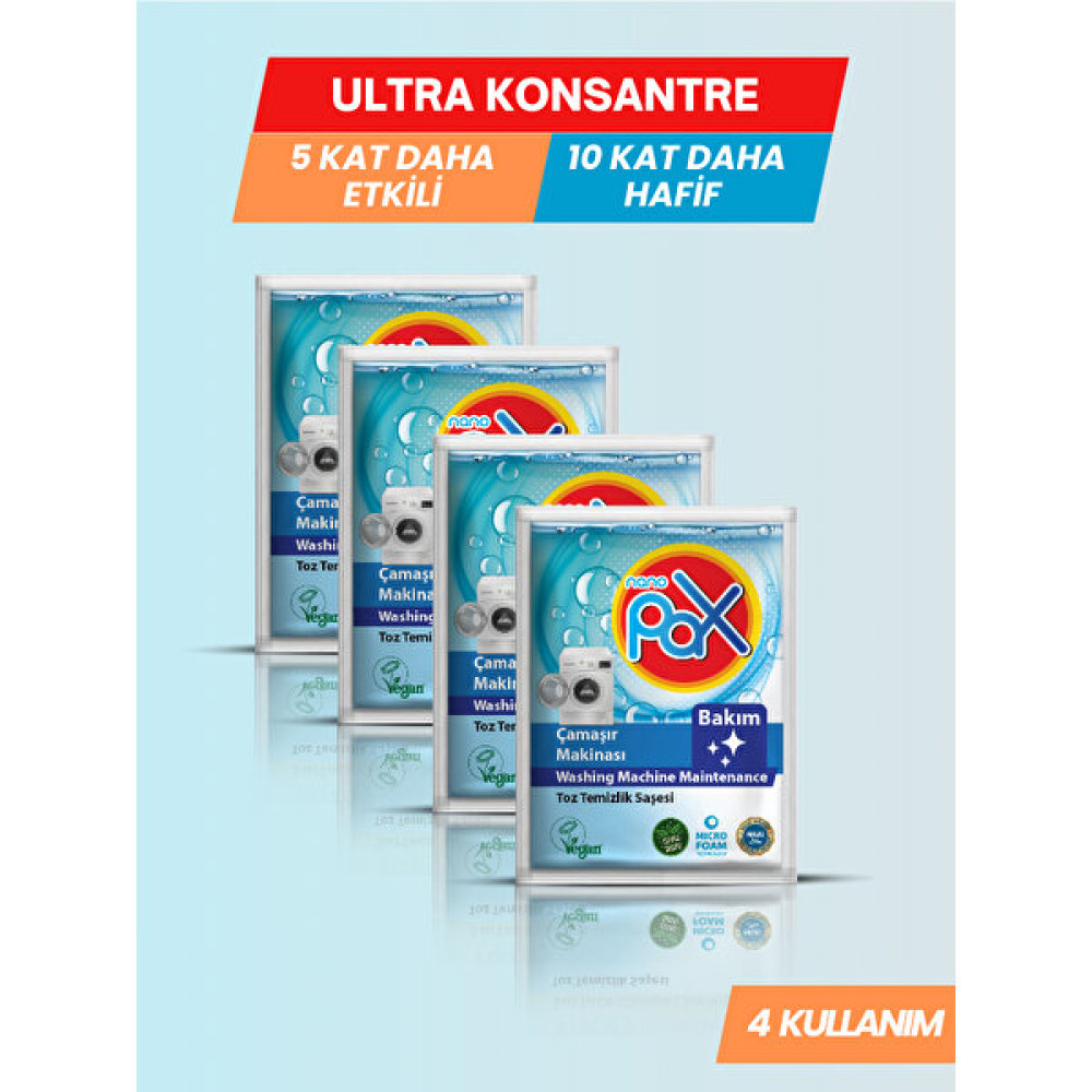 Nanopax 4 Adet Ultra Konsantre Çamaşır Makinesi Kazan Temizleme Bakım Tozu - 20 gr Çamaşır Makinesi Ürünleri Fiyatı