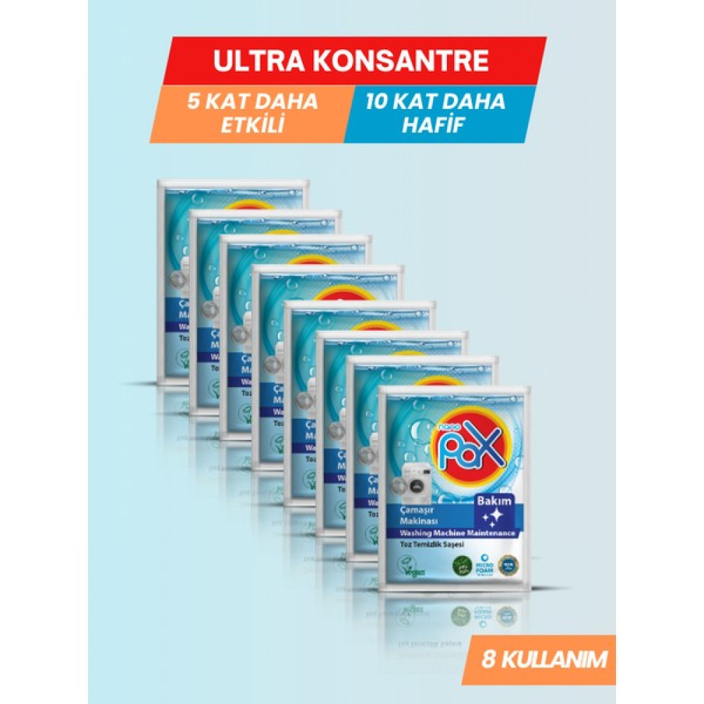 Nanopax 8 Adet Ultra Konsantre Çamaşır Makinesi Kazan Temizleme Bakım Tozu - 40 gr Çamaşır Makinesi Ürünleri Fiyatı