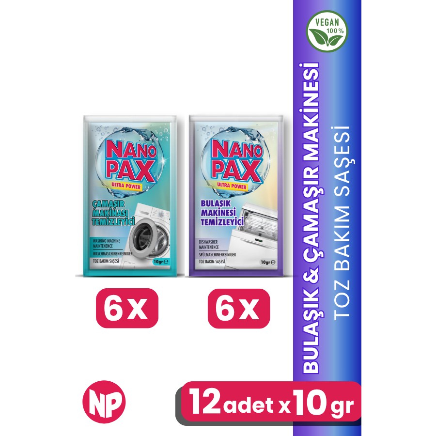 Nanopax Çamaşır & Bulaşık Makinesi Temizleyici Toz Bakım Saşesi (6 x 6 Adet 10GR) - Beyaz Bulaşık Makineleri Fiyatı