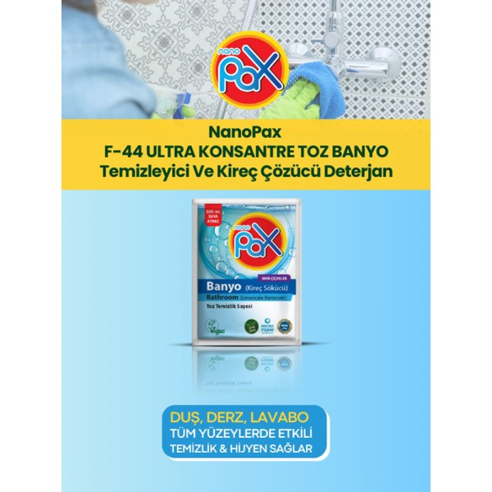 Nanopax F-44 Ultra Konsantre Toz Banyo Temizleyici ve Kireç Çözücü Deterjan (5gr = 500 Ml) - 500 ml Temizlik Malzemeleri Fiyatı