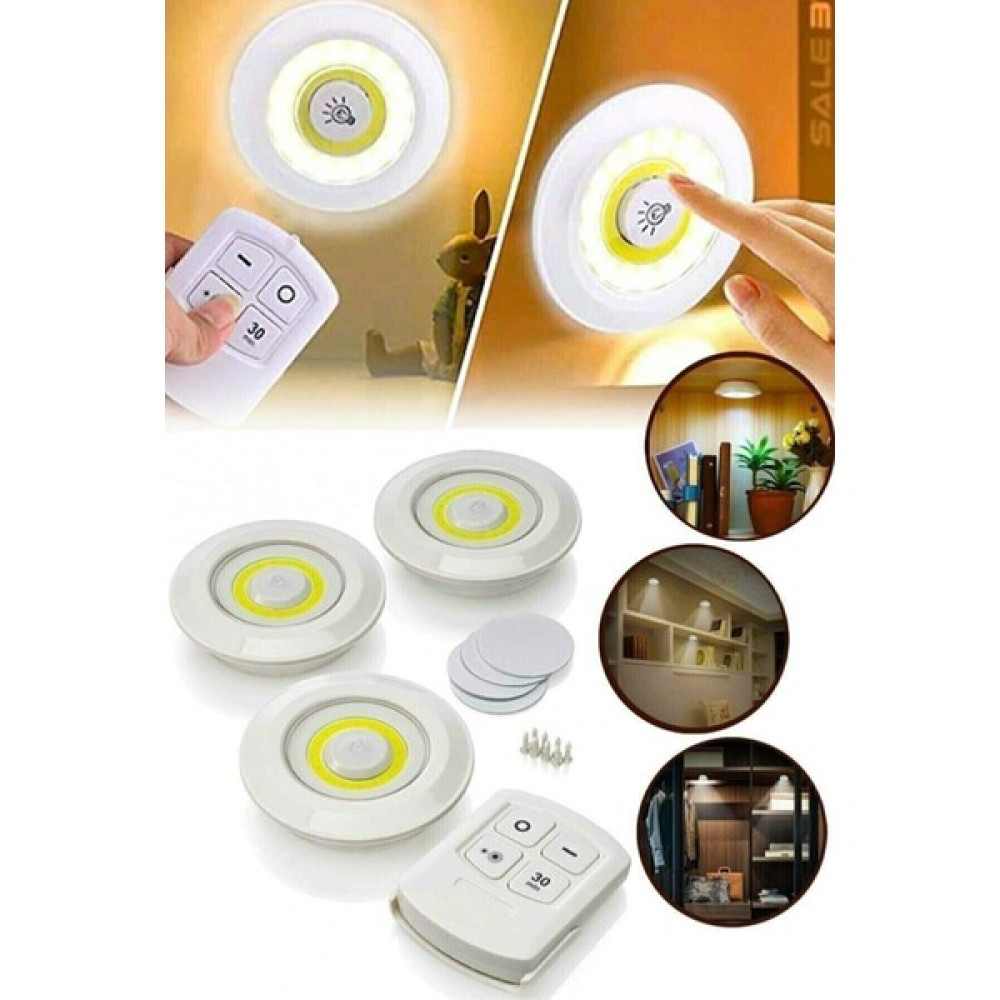 Nanopro Uzaktan Kumandalı 3 Lü Spot LED Lamba Kablosuz Pilli Işıldak Dolap Işığı Mutfak Rafı Işığı - Beyaz - 3 W Led Aydınlatmalar Fiyatı