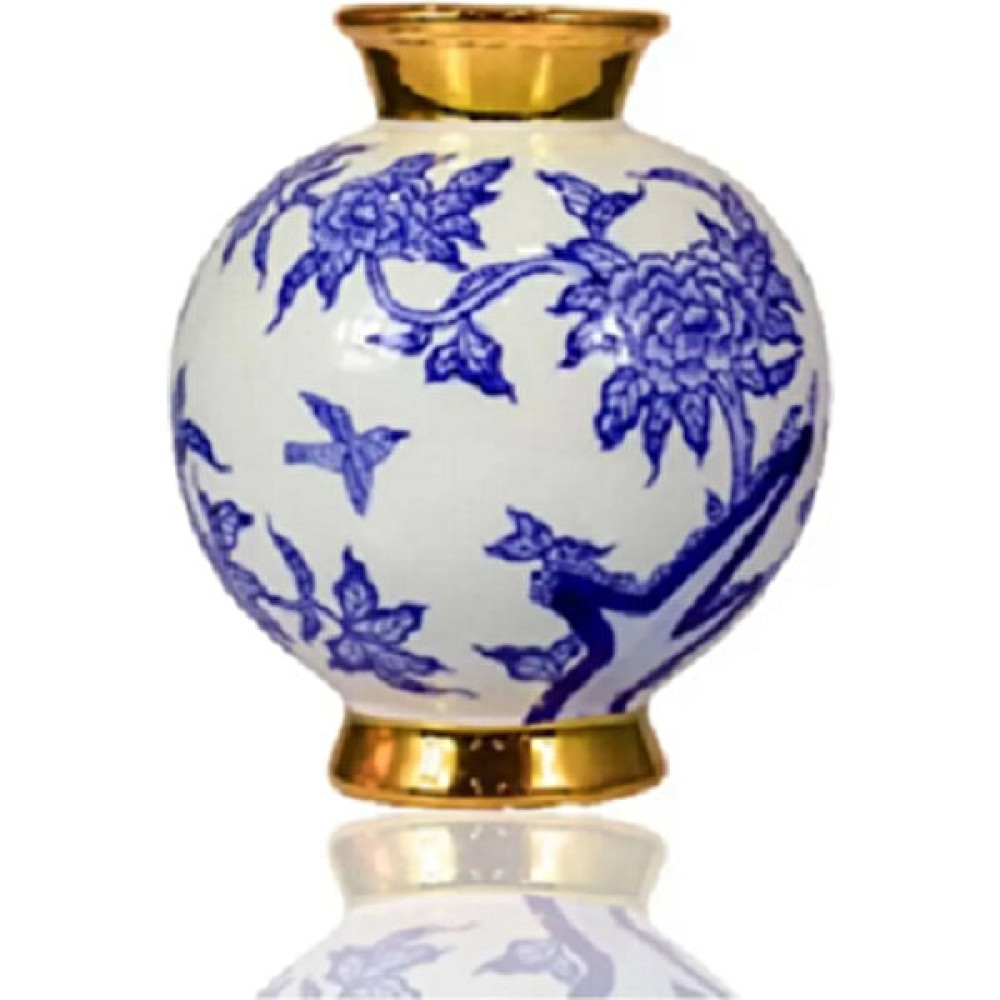 Napa Home Collectıon Loyal Gold Yuvarlak Blue Blanc Vazo 19,4X19,4X23 cm 1JB-21F22 - Mavi - Beyaz - Gold Vazo Fiyatı