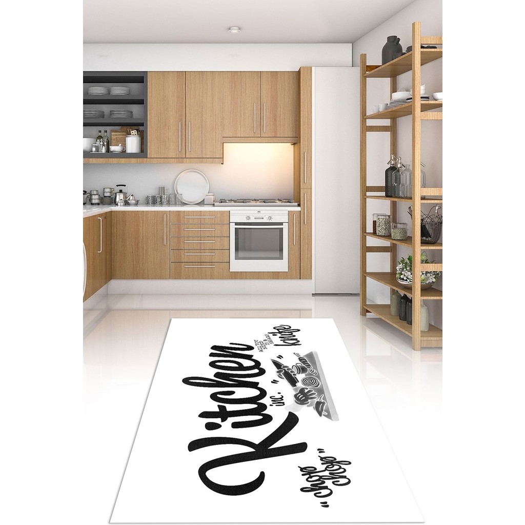 Napoli Home Dijital Baskılı Kaymaz Taban Yıkanabilir Kitchen Yazılı Mutfak Halısı, N-Mutfak-41-Beyaz, - 180 x 280 cm - Beyaz Salon Halısı Fiyatı