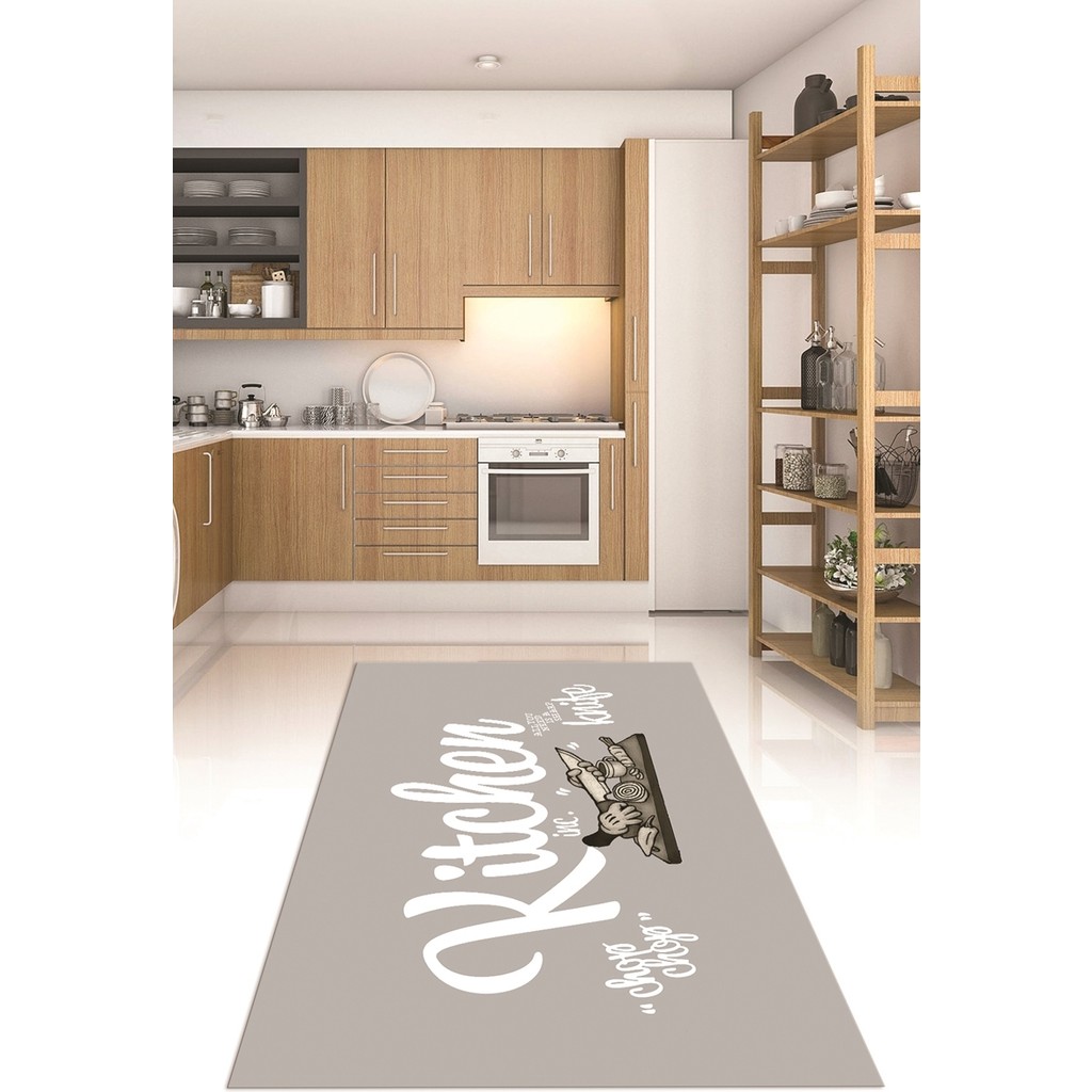 Napoli Home Dijital Baskılı Kaymaz Taban Yıkanabilir Kitchen Yazılı Mutfak Halısı, N-Mutfak-41-Gri-Beyaz, - 180 x 300 cm - Gri - Beyaz Salon Halısı Fiyatı
