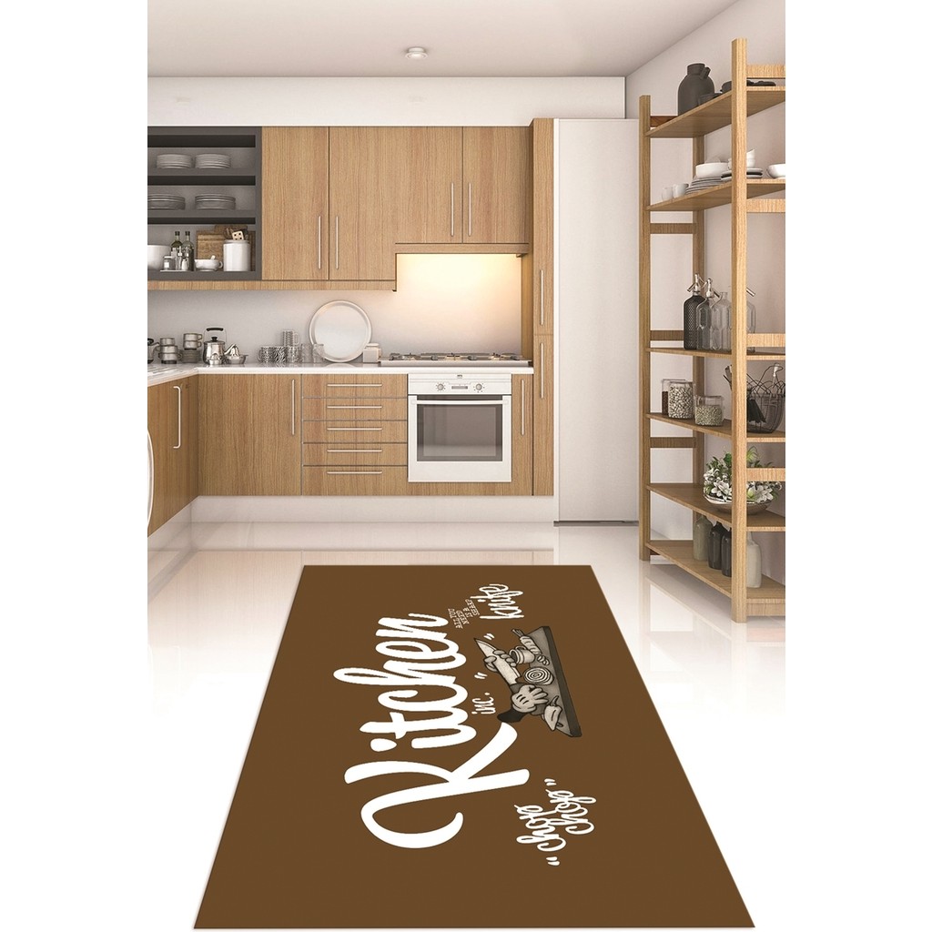 Napoli Home Dijital Baskılı Kaymaz Taban Yıkanabilir Kitchen Yazılı Mutfak Halısı, N-Mutfak-41-Kahve-Beyaz, - 180 x 300 cm - Kahverengi - Beyaz Salon Halısı Fiyatı