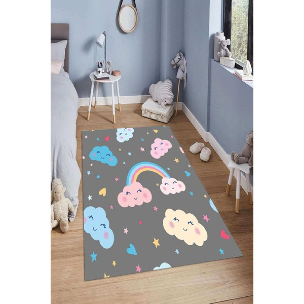 Napoli Home Dijital Baskılı Kaymaz Taban Yıkanabilir Kolay Temizlenir Modern Çocuk Odası Halısı NDÇ-HP-682 - Gri - 40 x 60 cm Bebek Odası Halı Fiyatı