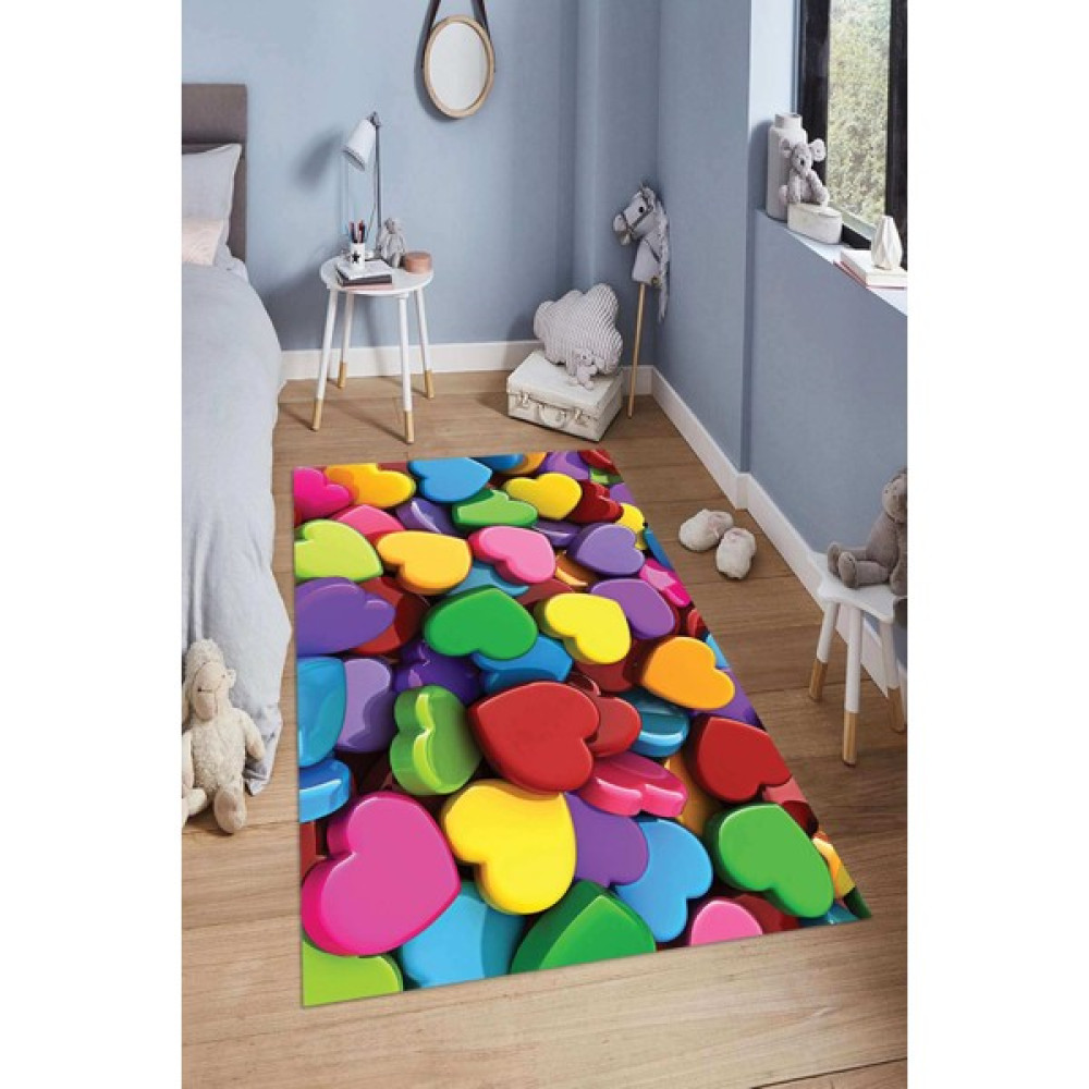 Napoli Home Dijital Baskılı Kaymaz Taban Yıkanabilir Kolay Temizlenir Modern Çocuk Odası Halısı NDÇ-HT-1160 - Renkli - 40 x 60 cm Bebek Odası Halı Fiyatı