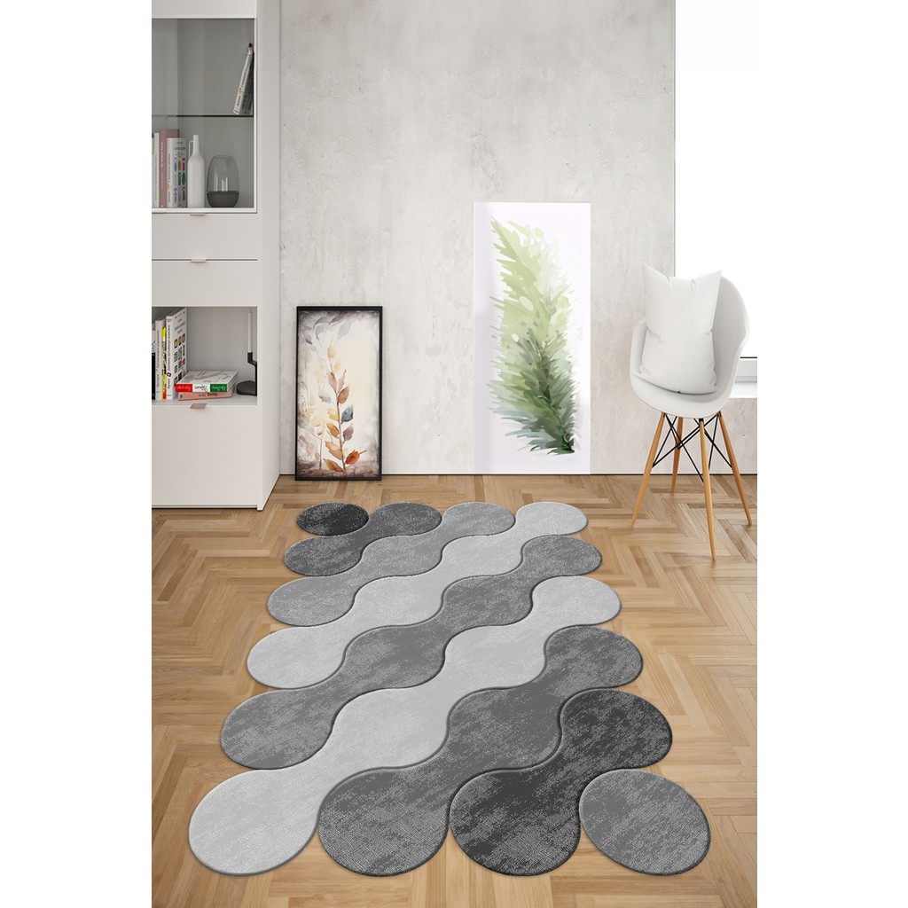 Napoli Home Dijital Baskılı Kaymaz Taban Yıkanabilir Lazer Kesim Yolluk Mutfak Salon Halısı, N-Lazer-02-Gri, - 180 x 300 cm - Gri Salon Halısı Fiyatı