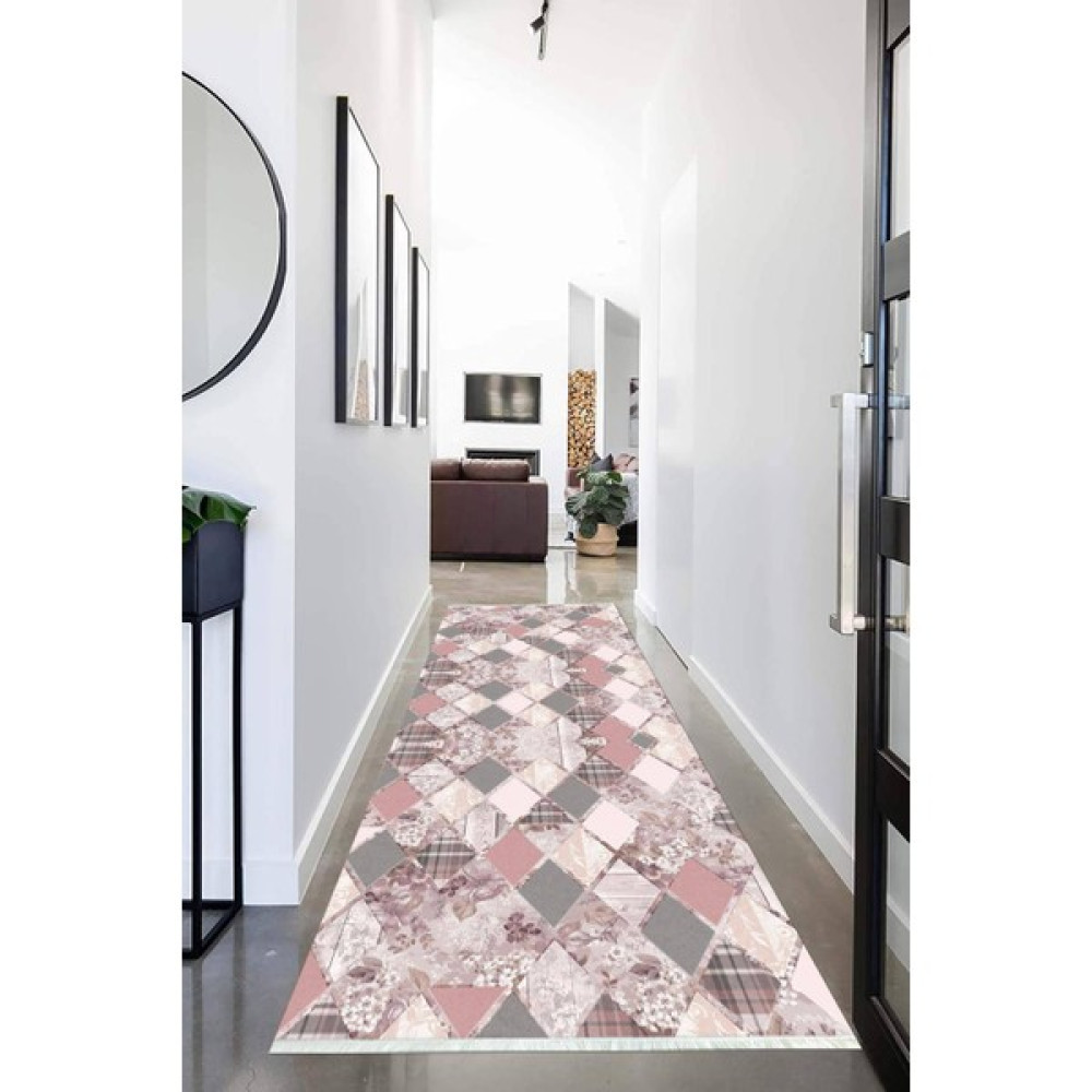 Napoli Home Dijital Baskılı Kaymaz Taban Yıkanabilir Modern Desenli Koridor Halısı Yolluk NHU-HT-201 - 80 x 250 cm - Pembe Yolluk Fiyatı