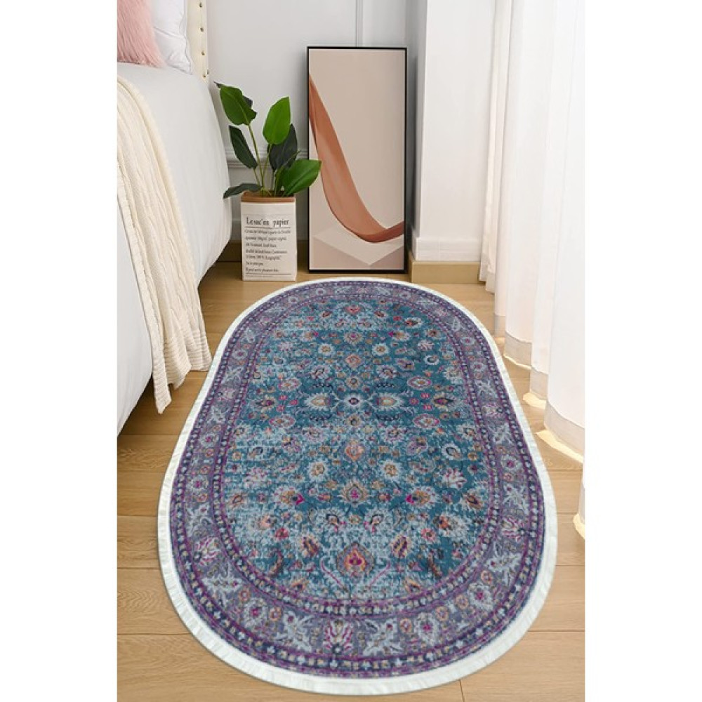 Napoli Home Dijital Baskılı Kaymaz Taban Yıkanabilir Oval Salon Halısı Mutfak Halısı ve Yolluk NHO-HT-757 - 40 x 60 cm - Turkuaz Mobilya & Dekorasyon Fiyatı