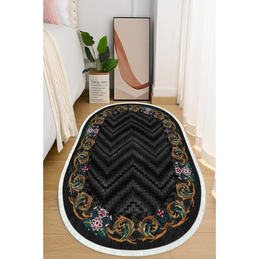 Napoli Home Dijital Baskılı Kaymaz Taban Yıkanabilir Oval Salon Halısı Mutfak Halısı ve Yolluk NHO-SD-237 - 40 x 60 cm - Siyah Mobilya & Dekorasyon Fiyatı