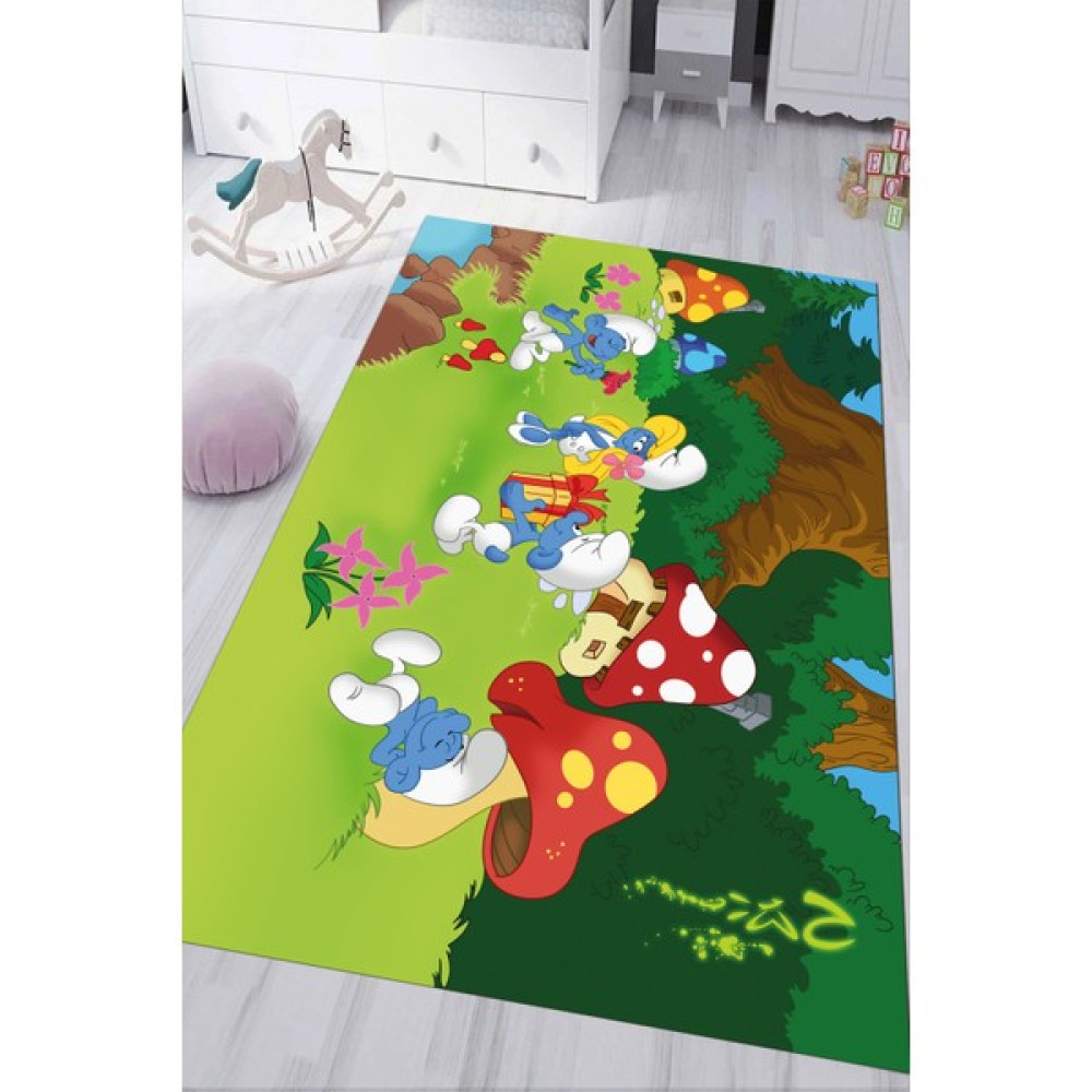 Napoli Home Dijital Baskılı Kaymaz Tabanlı Yıkanabilir Şirinler Çocuk Odası Halısı NHÇ-HY-1151 - 40 x 60 cm - Renkli Bebek Odası Halı Fiyatı