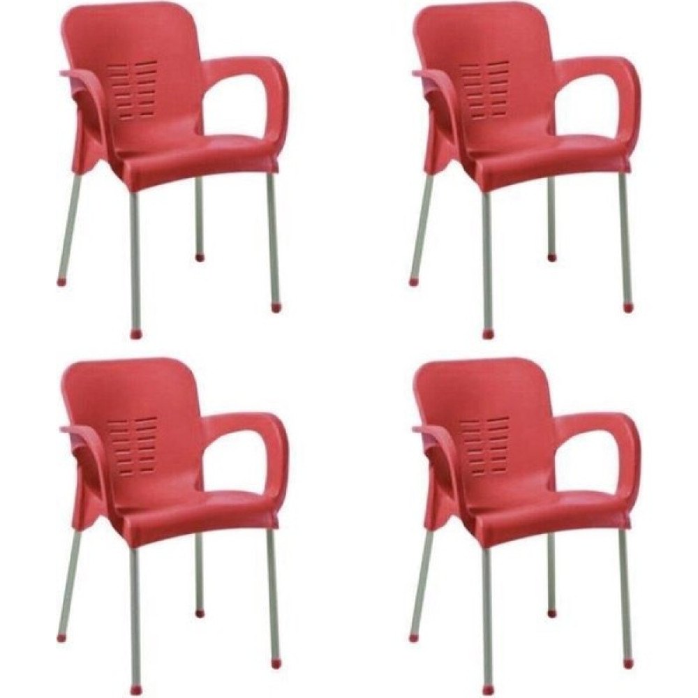 Nar Sokağı 4 Adet Metal Ayaklı Plastik Sandalye Koltuk Kırmızı Bahçe Sandalyesi Fiyatı