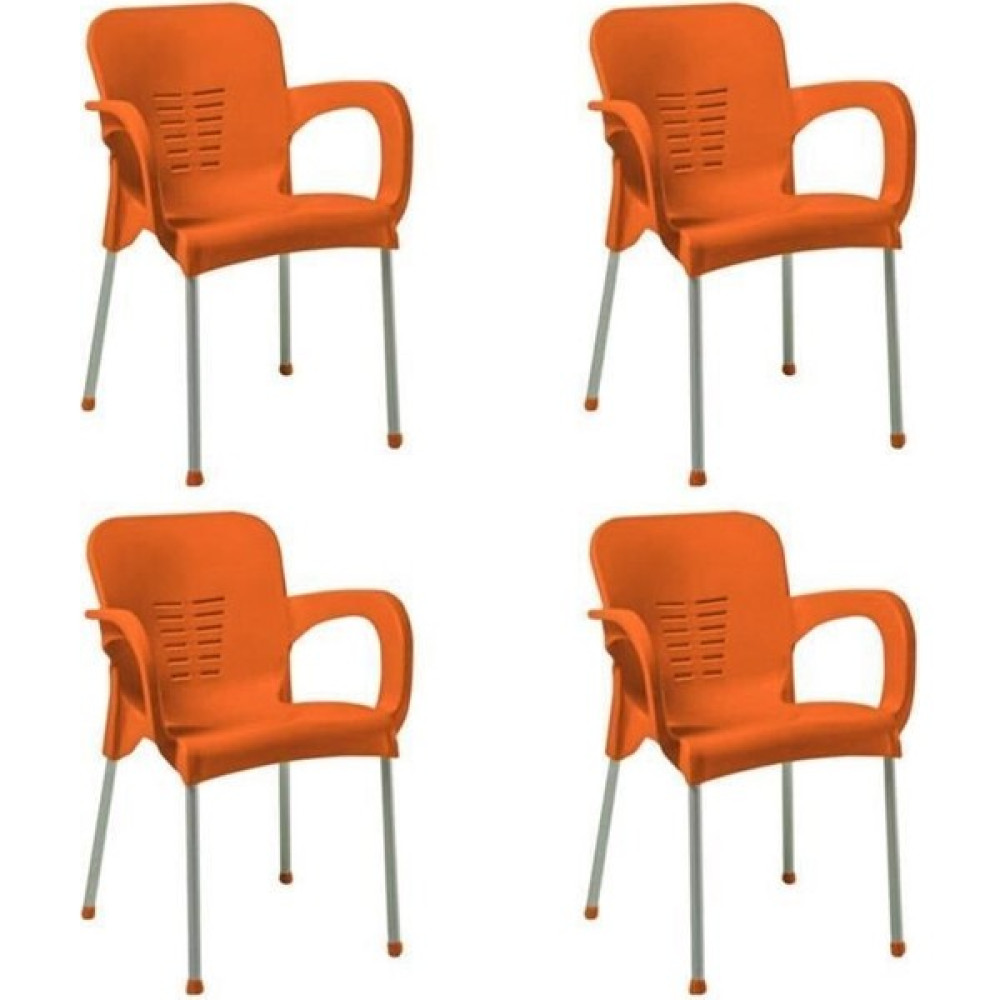 Nar Sokağı 4 Adet Metal Ayaklı Plastik Sandalye Koltuk Turuncu Bahçe Sandalyesi Fiyatı
