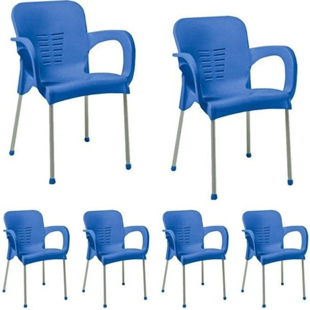 Nar Sokağı 6 Adet Metal Ayaklı Plastik Sandalye Koltuk Mavi Bahçe Sandalyesi Fiyatı