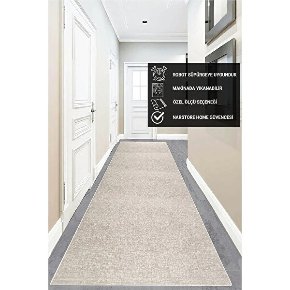 Nar Store Home Düz Bej Kaymaz Taban Yıkanabilir Kesme Yolluk Halı - 80 x 450 cm Yolluk Fiyatı