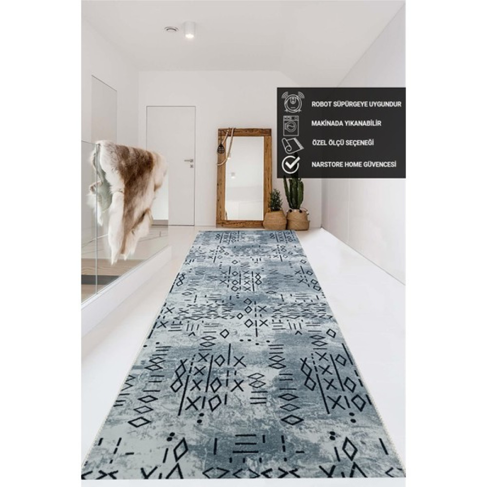 Nar Store Home Iskandinav Desen Gri Kaymaz Taban Yıkanabilir Kesme Yolluk Halı - Gri - Siyah - Hardal - 80 x 100 cm Yolluk Fiyatı