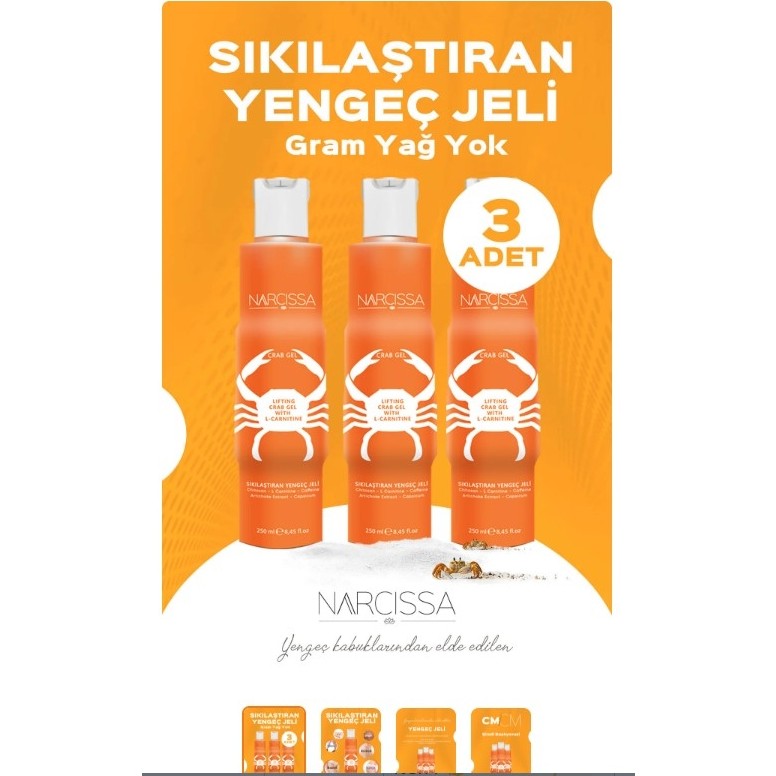Narcissa 3 Adet - Sıkılaştırıcı Yengeç Jeli, Selülit ve Çatlak Giderici Jel 250ML Diğer Fiyatı