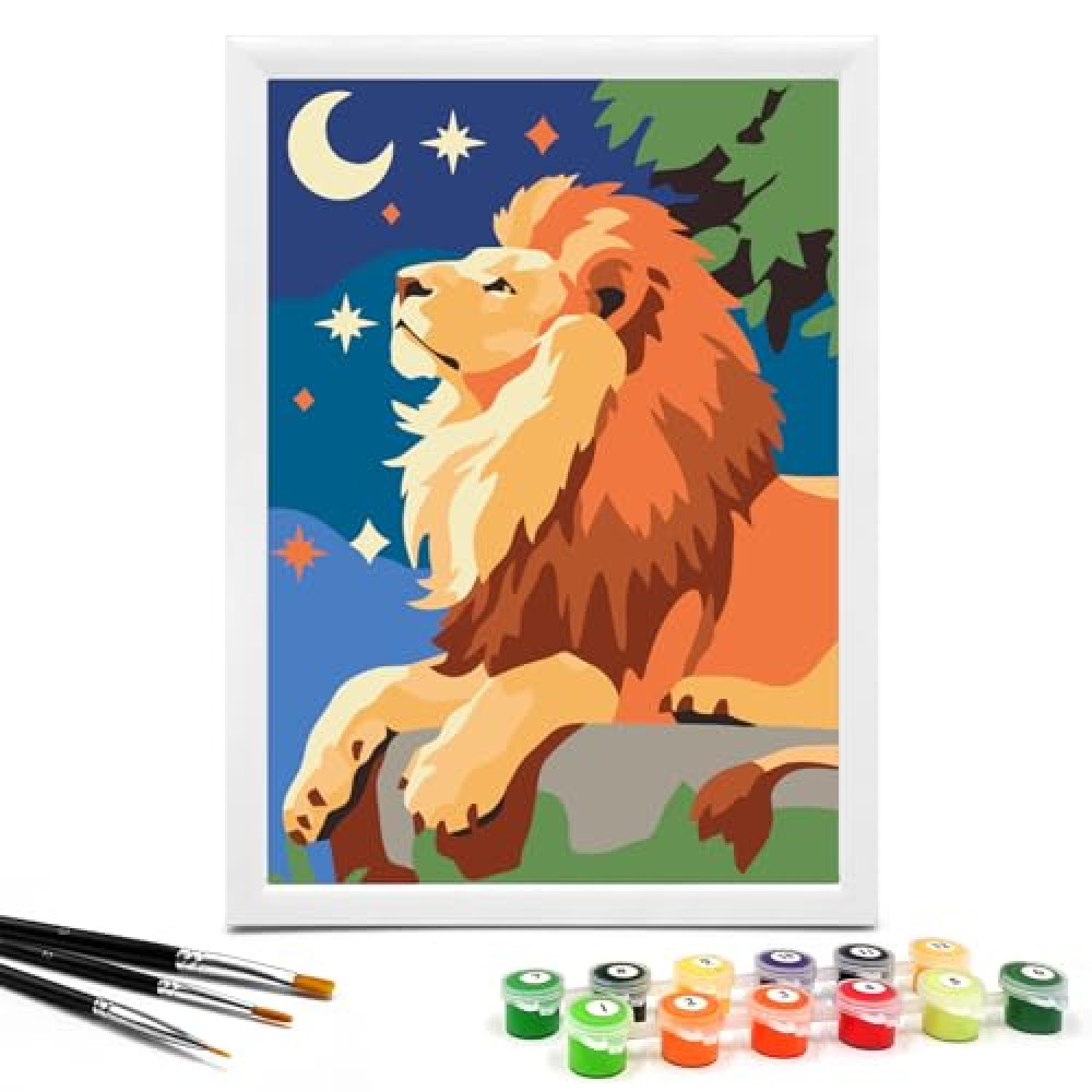 Nariolar Paint by Numbers for Kids Ages 4-8 with 7X9.5 inch Pre-Printed Cardboard,12 Acrylic Paint Pots and 3 Painting Brushes, Craft Gift Room Decor for Children,(Cute Lion)