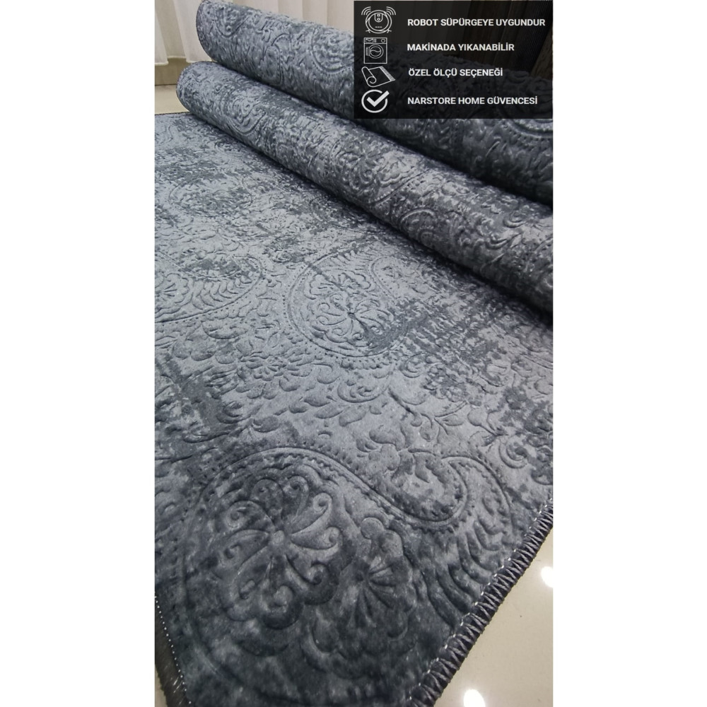 NaRStore Home Kaymaz Taban Kesme Halı Yolluk Nevra Asos Antrasit 200 x 625 Beden Yolluk Fiyatı
