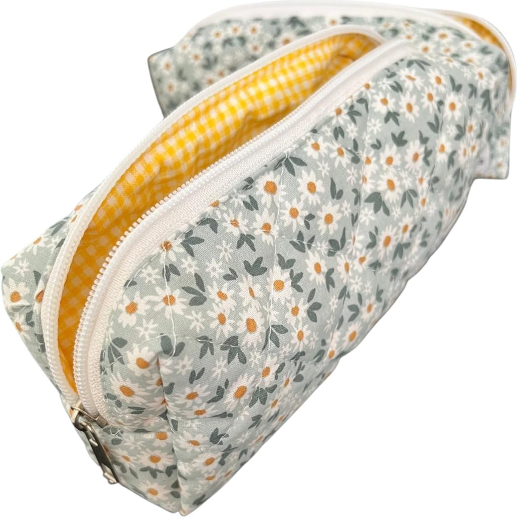 Nartella Yeşil Papatya Desenli Kalemlik – Organic Cotton Astarlı, Kapitone Kumaş, Geniş Hacimli Kalem Kutusu - Yeşil - Sarı - Tatlı Yeşil Kalem & Yazı Gereçleri Fiyatı