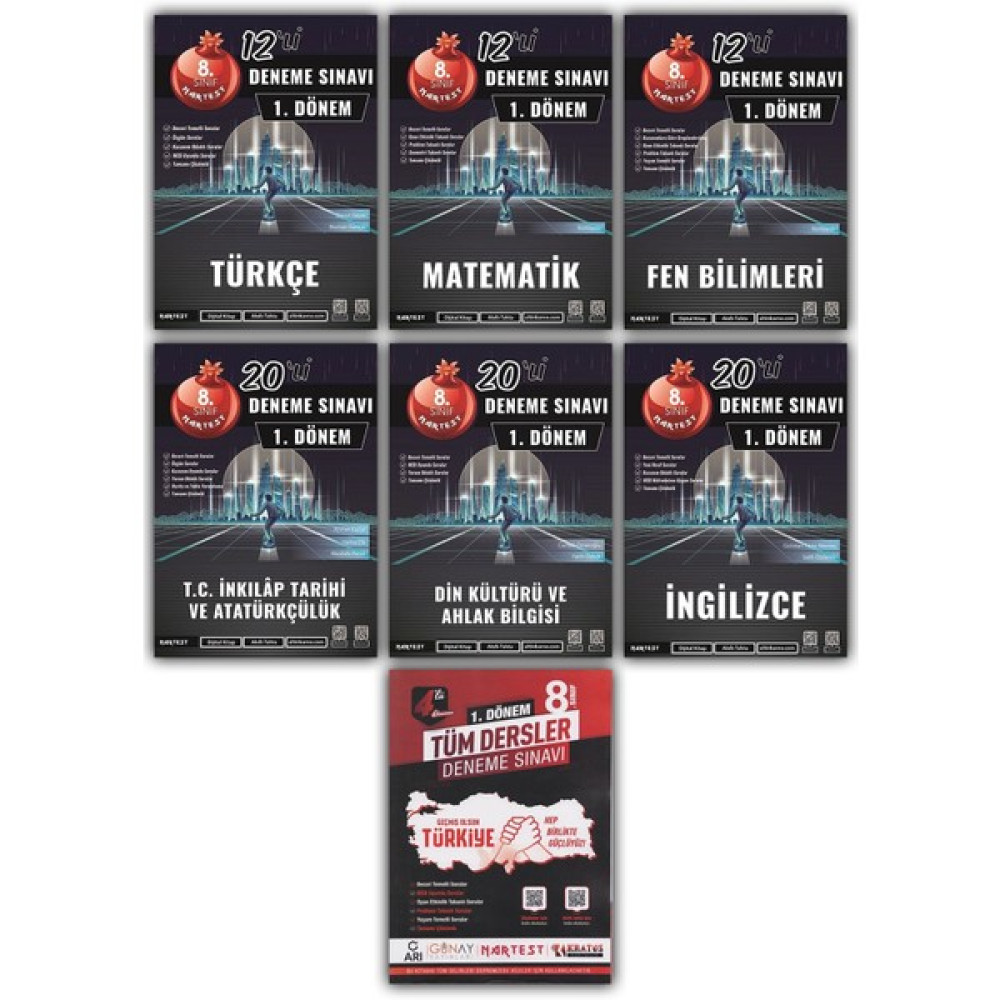 Nartest Yayınevi 8. Sınıf LGS 1.dönem Tüm Dersler Deneme+Tek Yürek Tüm Dersler Kamp Denemesi 7 Kitap Tüm Dersler Fiyatı