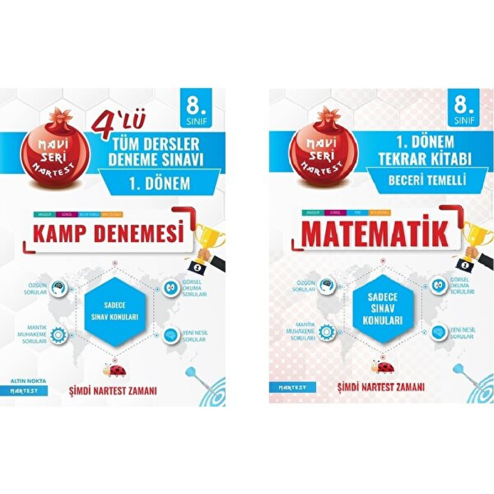 Nartest Yayınevi 8. Sınıf Matematik 1. Dönem Tekrar Kitabı ve Tüm Dersler 1. Dönem 4'lü Kamp Denemesi - 2 Kitap Tüm Dersler Fiyatı